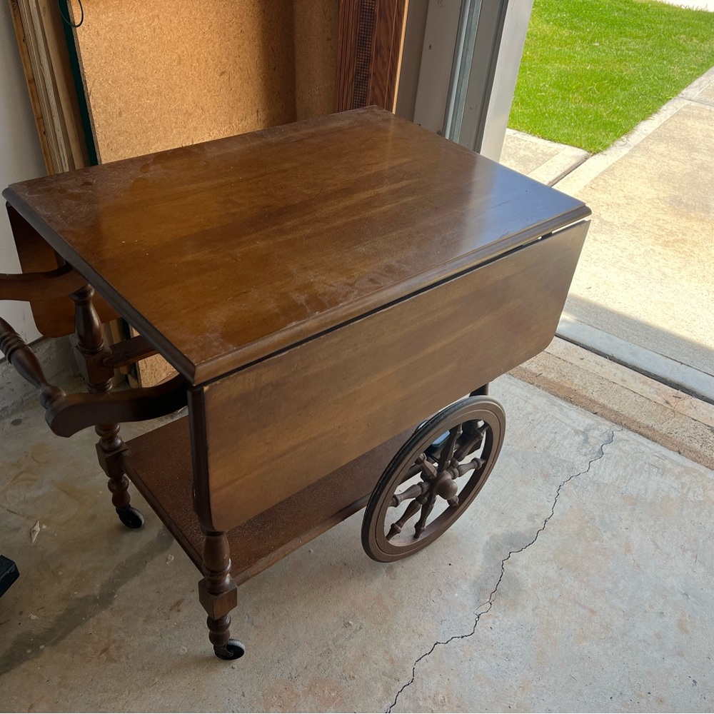 Vintage Wooden Tea Cart with Wheels